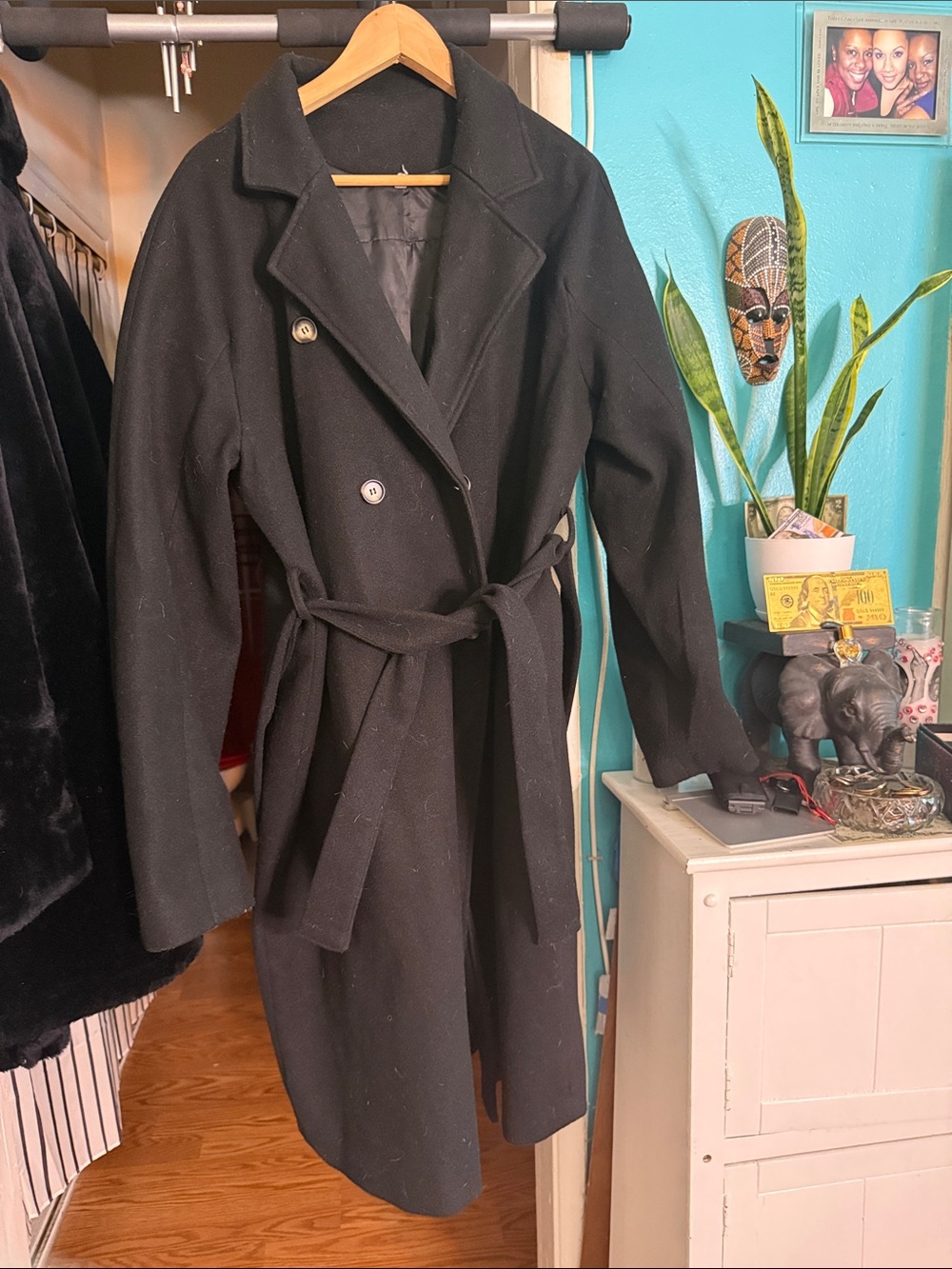 Black Belted Wool-Blend Trench Coat - Women